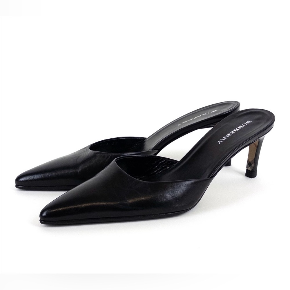 Burberry Black Leather Mules Heels 37
